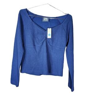 Anthropologie Maeve Sweetheart Textured Top Navy Blue Size M NWT